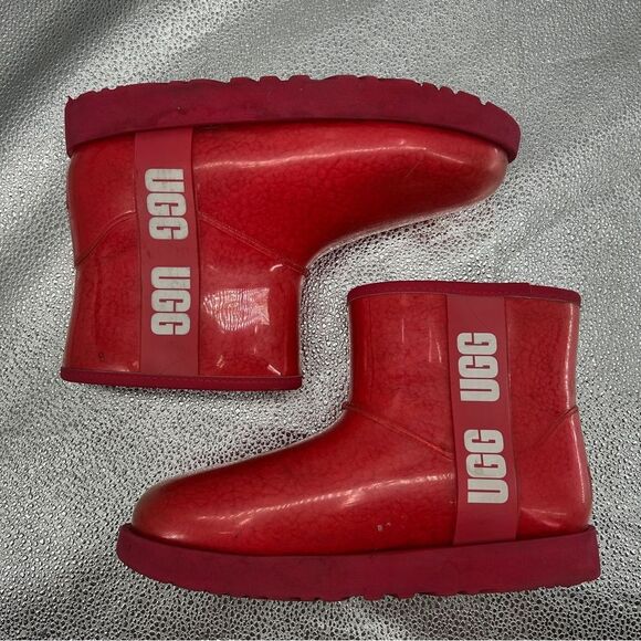 UGG Classic Clear Mini Samba Red Boots Size 8 - Picture 6 of 13